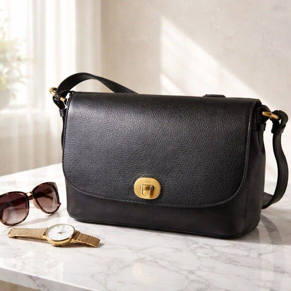 Fossil Handbags - Fossil leather handbag Satchel Crossbody Large Utility Sturdy Unisex Flap Brass
